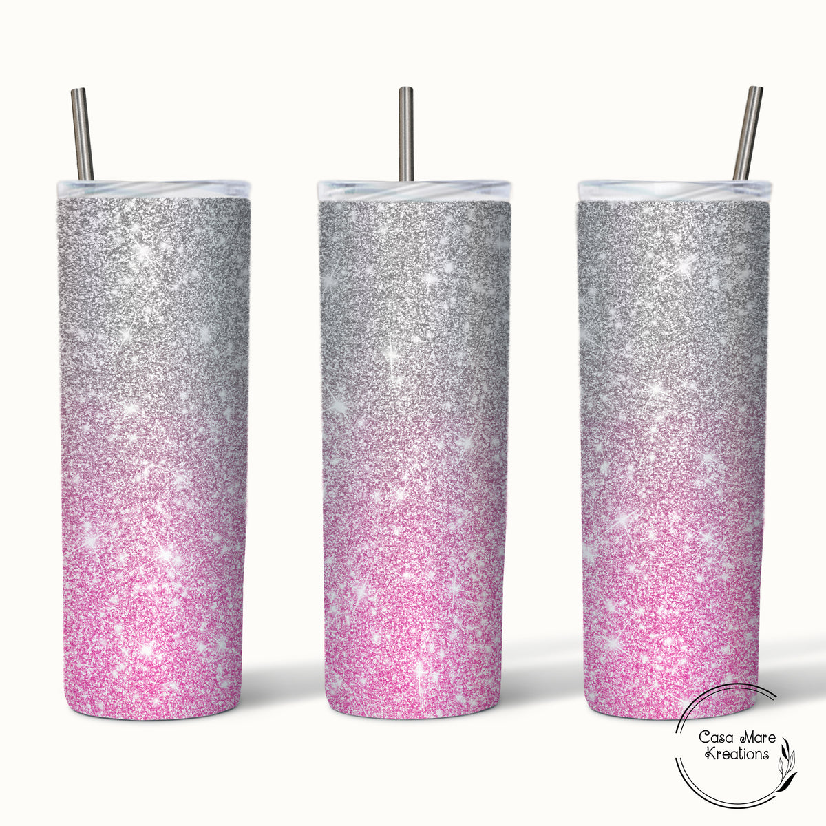 Light Pink and White Milky Way Faux Glitter 20 oz Skinny